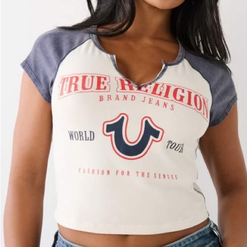 True Religion Navy and White Graphic Tee